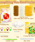 Beginner Crochet Kit For Adorable Giraffe Toy Made Easy And Fun With Yarn Hook And Video Tutorial Step By Step Instructions Complete DIY Craft Pack For Adults Arts And Crafts Lovers Room Decor Gift showing materials