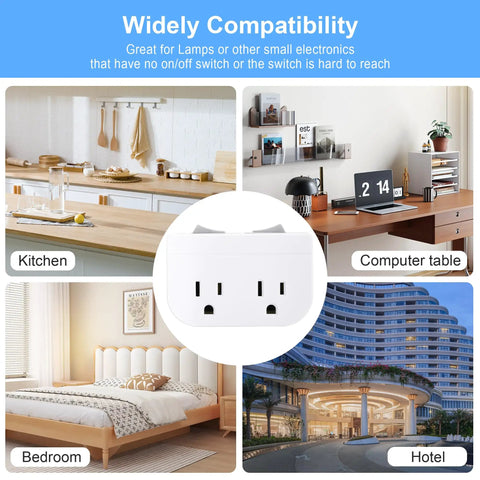 Dual Independent On Off Switch Grounded Power Outlet Wall Tap With Two 3 Prong Ports 1875W 15A ETL White