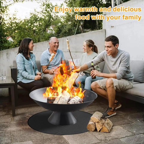 Round Fire Pit Mat For Bonfire And Outdoor Cooking Built To Take The Heat Heavy Duty Fireproof Under Grill Mat with family enjoying fire