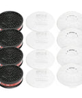 Replaceable Filter Cartridges Set For 80mm Full Face Masks, Dual Filters Pack with 4 carbon cartridges, 4 cotton filters, 4 covers