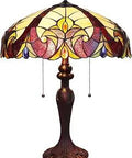 Adia Victorian Tiffany Style Dark Bronze Two Light Table Lamp With Handcrafted Stained Glass Shade, 18 Inch Wide, Pull Chain