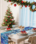 Cozy Linen Christmas Table Runner With Blue Snowy Village Winter Scene For The Fam And Family Holiday Gatherings 13x72 Inches