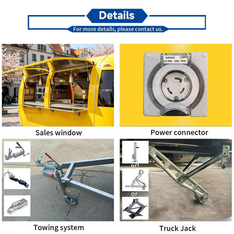Top Tier Stainless Steel Food Trailer A Solid 16 Foot Yellow Mobile Kitchen built tough showing sales window and power connector.