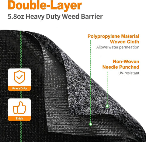 Image of Heavy Duty Weed Barrier Landscape Fabric 4 Ft By 100 Ft Double Layer Ground Cover showing material layers.