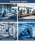Image showing industrial manufacturing, air conditioner repair, pipeline manufacturing, and refrigeration system applications.