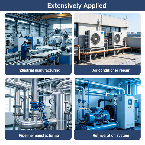Image showing industrial manufacturing, air conditioner repair, pipeline manufacturing, and refrigeration system applications.
