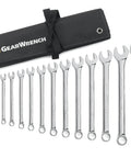 15 Piece Long Pattern SAE Wrench Set With Tool Roll, 12 Point Off Corner Load For Better Grip And Less Rounding, Heavy Duty Alloy Steel