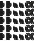Black Pipe Fittings Half Inch 30 Pack Floor Flange Elbow Tee Combo For Industrial Vintage DIY Furniture Shelving Projects Ultra Durable Black Iron 100 Percent Tested For Extra Strength And Long Lasting Use