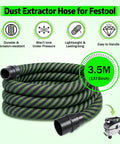 Make Quick Work Of Any Mess With This Beefy Heavy Duty Dust Extractor Hose Compatible With Festool Ct Shop Vacs 3.5 Meter Long D27 32mm Smooth Suction Tubing, black and green flexible tubing.