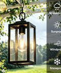 Modern Outdoor Pendant Light With Rock Solid Aluminum Build And Clear Glass Panel Waterproof Rust Proof Exterior Hanging Lamp For Covered Backyard Patio Vibes, hanging in rain with glowing bulb.