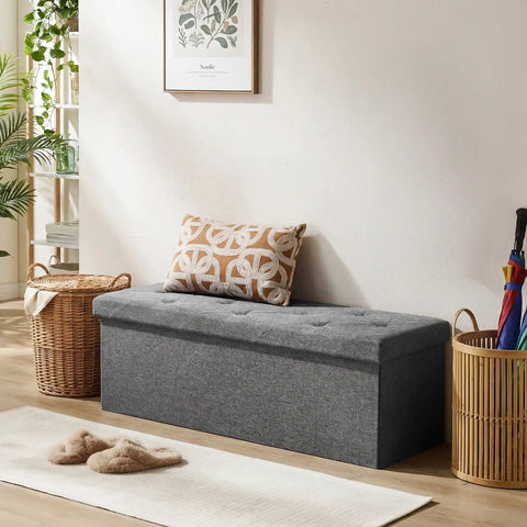 43 Inch Storage Ottoman Bench With Padded Gray Seat And Hidden Chest End Of Bed Foot Rest Stool For Bedroom And Living Room