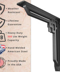 Heavy Duty Shelf Brackets 2 Pack, Tough As Nails Designer Metal Corbels For Mantels, Countertops And Decorative Shelving, 12 X 12 X 2 Inches, Black Wrought Iron Finish, Handles Over 500 Lb Per Pair, Built From American Steel, weather resistant, lifetime guarantee, made in USA