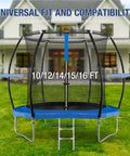 Heavy Duty 6 Pack Curved Trampoline Replacement Poles Universal Fit For Eight To Sixteen Foot Frames shown on a 10-16 ft trampoline.