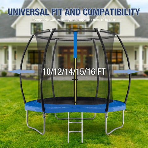 Heavy Duty 6 Pack Curved Trampoline Replacement Poles Universal Fit For Eight To Sixteen Foot Frames shown on a 10-16 ft trampoline.