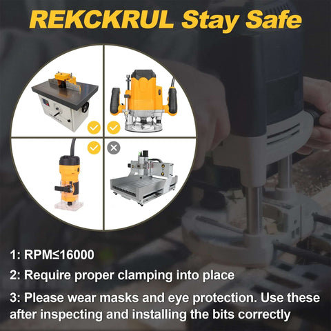 Front view of REKCKRUL 45-degree chamfer router bit with bearing, 1/2 in shank, 3/4 in cutting length; carbide-tipped woodworking router bit