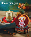 8Pcs Diamond Painting Coasters With Holder For Diy Halloween themed coasters featuring clown design in holder with candle