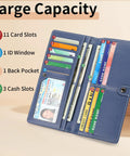 MULE Ultra Slim Wallet For Women Bifold Leather RFID Blocking Designer Card Holder With 11 Card Slots Open View