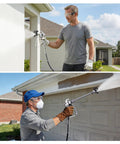 Two images showing use of 700W Airless Paint Sprayer Delivers 2900 PSI Of Raw Power For Effortless Home Makeovers.