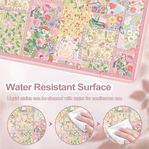 Pink Floral XXL Desk Pad For Keyboard And Mouse Extended 35.4 By 15.7 Inches Anti Slip Big Mouse Pad With Stitched Edges
