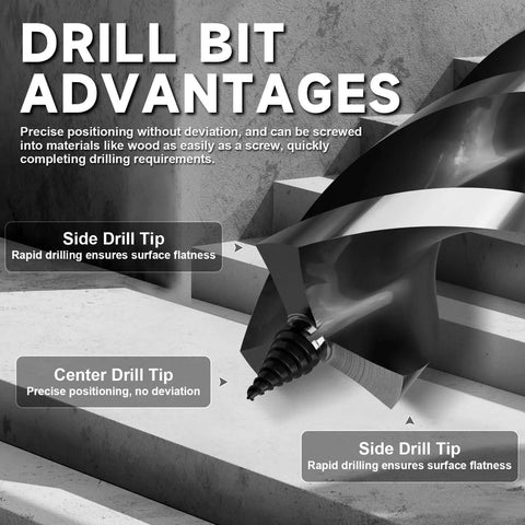 Wood auger drill bit with tri-flute design and quick-change 1/4 in hex shank, 12-inch length