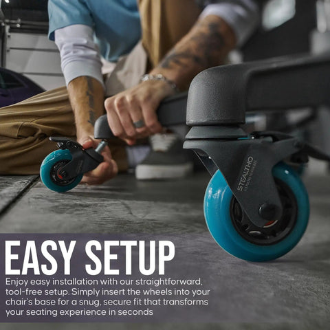 Badass Office Chair Casters Five Pack Featuring Dual Locking Wheels And Durable Polyurethane Glides For A Smooth Operator Ride That Guards Floors From Scratches In Rich Navy Blue Finish