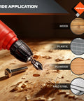 Five Flute Countersink Drill Bit Set Pro Grade With HSS 4241 Steel 82 Degree Counter Sink Bits drilling into wood surface