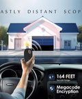 Person using Two Pack Replacement Garage Door Opener Remote For ACT-31B Megacode from car, showing 164 feet range