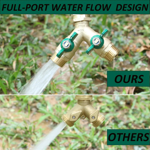 Brass Garden Hose Splitter With Full Port Valve For Maximum Flow Built To Last Two Way High Flow Y Connector All Metal Outdoor Faucet Splitter With Shutoff Durable Water Hose Adapter And Connector, brass split comparison