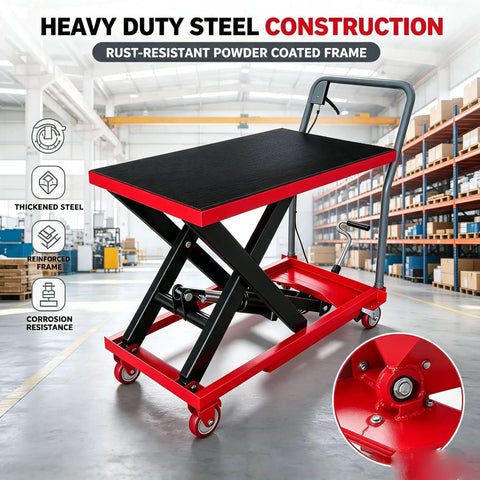 Manual Hydraulic Scissor Lift Table Cart Providing 330 Lb Capacity Plus 28.5 Inch Max Rise Smooth Heavy Duty Workhorse Built Tough To Handle Any Garage Job Without Breaking A Sweat