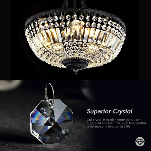 Crystal Ceiling Light Fixture 19.5 Inch With 5 Light Raindrop Semi Flush Mount Chandelier close-up with superior crystals