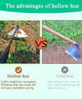 Comparison of all steel hardened hollow garden hoe and solid hoe for weeding and edging.