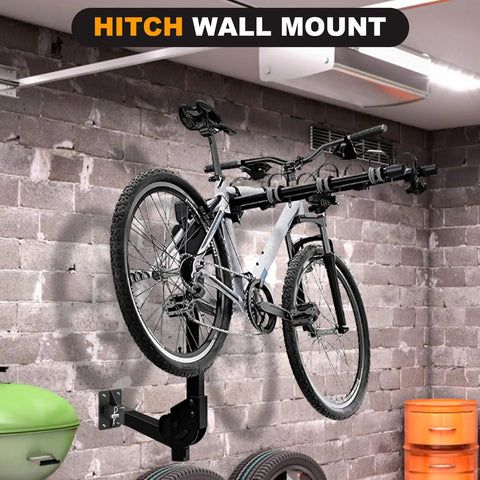 Bolt On Receiver Tube Adapter And Wall Mount Hitch With 2 Inch Opening For Universal Tow Extender And Bumper Receiver Plate 3 In 1 Heavy Duty Max Load 15000 Lbs Include Pin And Clip Great For Trailers Trucks And Garage Walls with bicycle mounted on garage wall