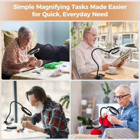 People using USB Clip On Handy Magnifier Lamp With 3.2 Inch Lens And 62 High CRI LEDs 10X Magnification for close tasks