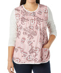 Hassle Free Snap Front Cobbler Apron Vest With Dual Patch Pockets Top Shelf Easy Care Smock in pink, ideal for salon and kitchen use.