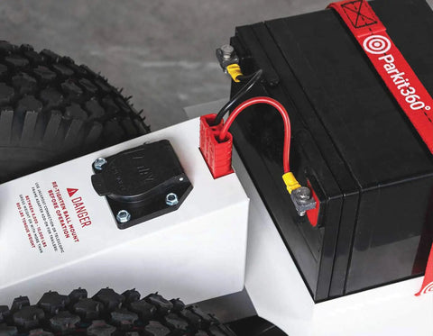 Force 5K Electric Trailer Dolly For RV, Boat And Cargo Trailers battery connection detail showcasing its rechargeable power system.