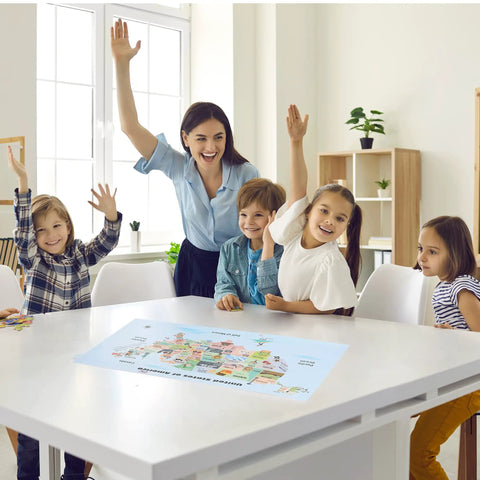 Kids learning with United States Map For Kids Poster Large 24.6 By 14.5 Inches Laminated 200Gsm Colorful Educational Poster in classroom.