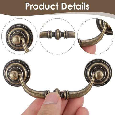 Close-up of Vintage Drop Bail Bronze Drawer Pulls 3.5 Inch Center Hole 2 Pack Cabinet Handles for Dressers, Cupboards, Wardrobes