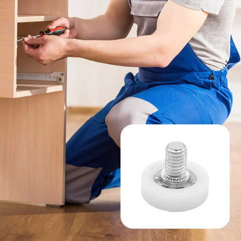 Person installing cabinet using Eight Piece 22mm Drawer Rollers With Bearings And Nuts For Cabinets Sliding Doors And Filing Cabinets