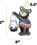 Bear Solar Powered LED Welcome Sign Garden Statue Outdoor Decor, 12-inch polyresin bear figurine with lantern and welcome sign.