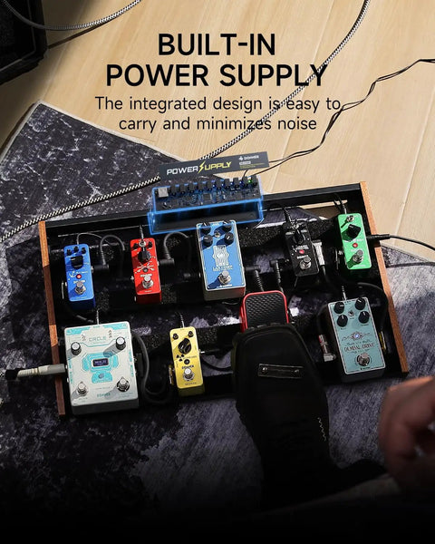 Guitar Pedalboard With Built In Power Supply, multiple pedals, wood grain, aluminum, studio or stage use, DB P300.