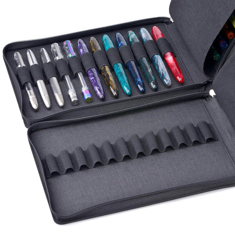 24 Slot Fountain Pen Case Black Organizer Bag Waterproof Canvas Pen Display Holder With Individual Slots And Zippered Storage Case