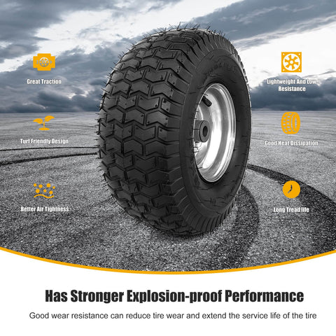 Heavy Duty Replacement 15x6.00-6 Lawn Mower Tires 2 Pack With Rubber Wheel And Bearing Bore 3/4 Inch, Fits Most Riding Mowers