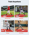 Baseball and Softball Batting Mat With Home Plate For Indoor Outdoor Practice, 12x6ft Anti Fade Turf shown in four locations.