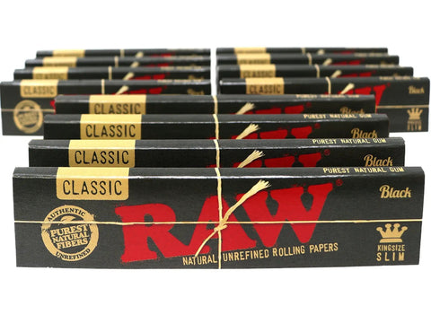 Classic Black King Size Slim Rolling Papers 110mm Natural Unrefined Ultra Thin For Smooth Burns And Easy Rolling 12 Pack Bundle