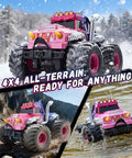Pink Monster Off Road RC Car for Kids Ages 3 to 12 with 360 Spin Waterproof Amphibious 1 to 18 Scale 4WD All Terrain Toy Truck