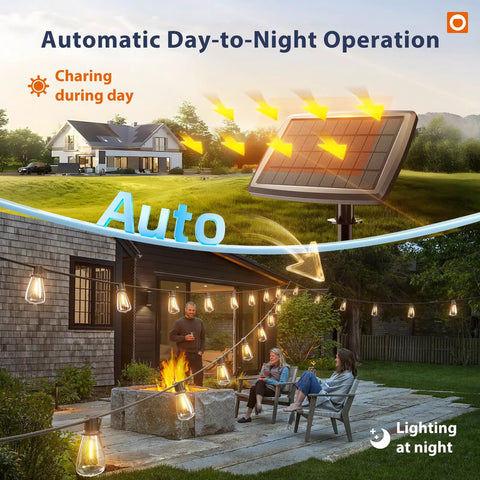 102Ft Solar String Lights With Remote Waterproof Outdoor Patio Garden Lights 32 Shatterproof LED Bulbs 2 Spares