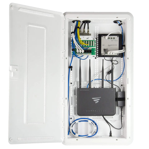 30 Inch Media Enclosure For Home Networking And Cable Management, Recessed White ABS Box For Structured Wiring, Keeps WiFi Gear Safe