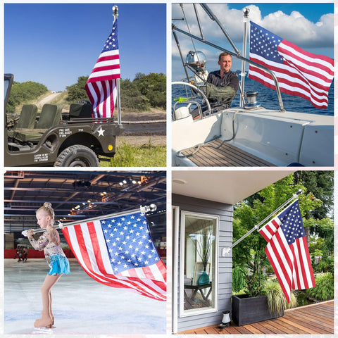 6Ft Outdoor Flag Pole Kit With 360 Degree Anti Wrap Rotating Rings For Porch And Garden Heavy Duty Stainless Steel Fits 3x5 Flags Bracket Not Included Now displayed with American flag in various settings.