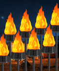 Solar Outdoor Torch Lights With Flickering Flame For Backyard And Garden Decor Waterproof LED Pathway Lanterns For Patio Yard And Camping Eight Pack Easy Auto On Off
