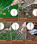 Heavy Duty Garden Tools Set Of 10 With Stainless Steel Tools And Wooden Handles Includes Weeder Rake Transplanter Trowel Cultivator